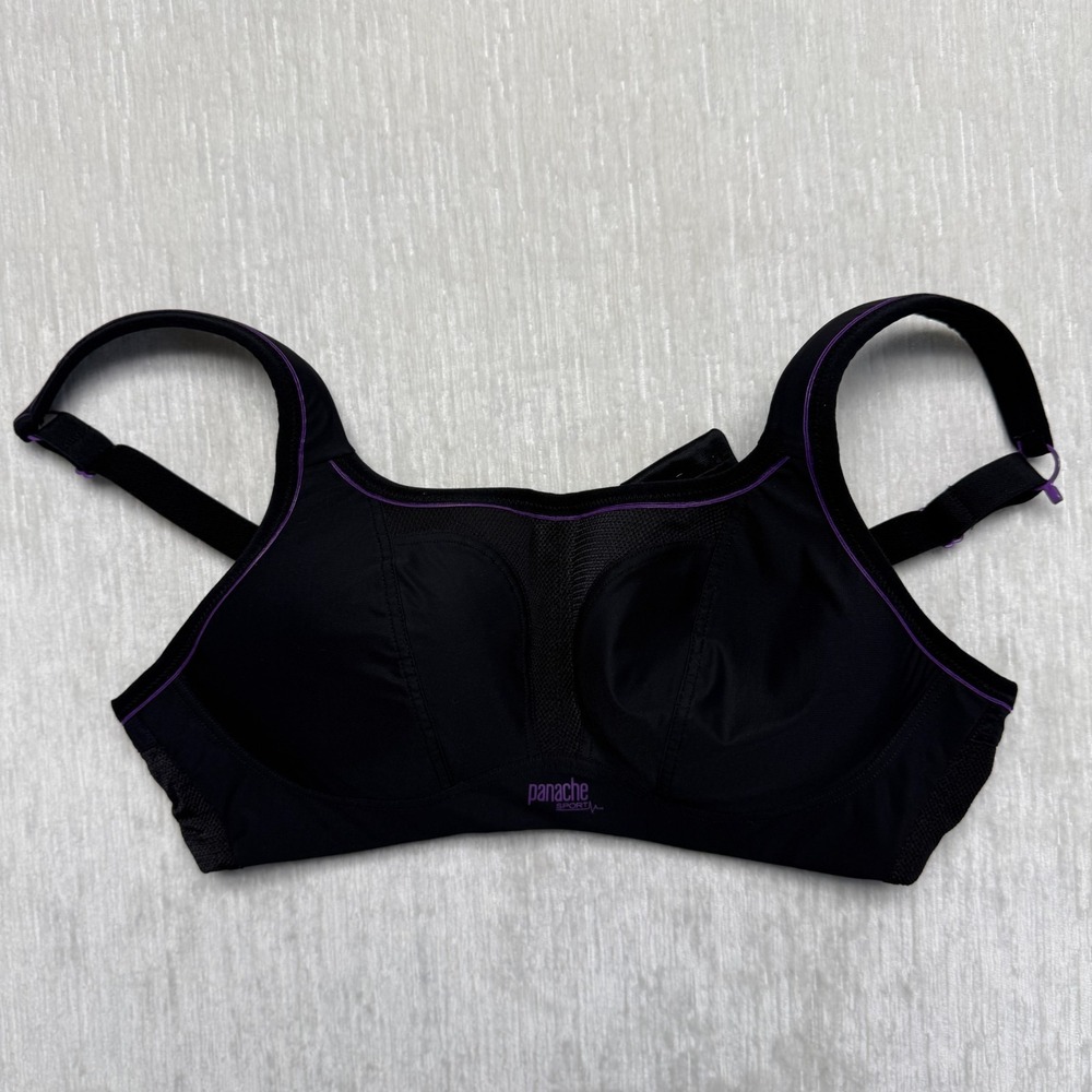 Panache Sport Bra Womens 34C Black Purple Wireless Athletic Gym Workout Support